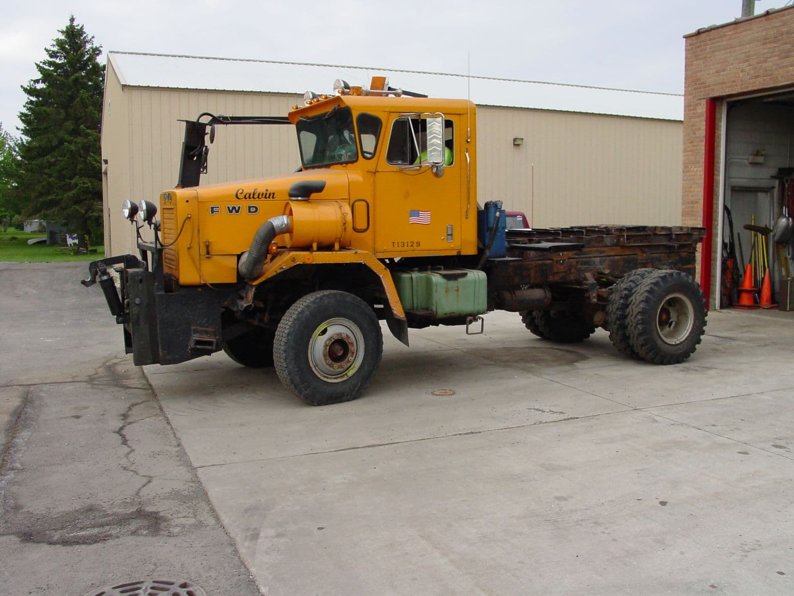 Highway Department work truck outside the Plato Township garage
